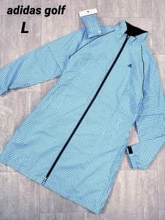 新品 アディダスゴルフ レインウェア Lサイズ チェック柄 ブルー 2way