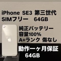 147　極美品 iPhone　se3 第3世代　64gb SIMフリー　100% 極美品 64GB Apple iPhone SE 3 第三世代 日本版 se3 - メルカリ
