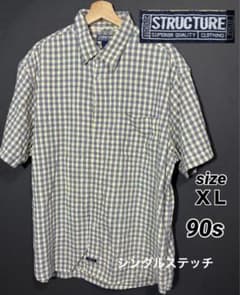90s STRUCTURE 半袖 チェックシャツ XL シングルステッチのサムネイル