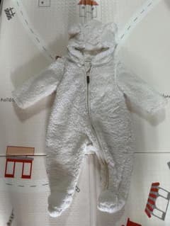 H&M くま耳 ボアロンパース ホワイト 62cmのサムネイル