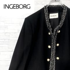 美品】INGEBORG ノーカラージャケット スカートセットアップ 金ボタン