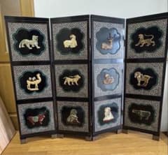 骨董品　二枚屏風　アンティーク 中国骨董 螺鈿細工 四曲屏風 衝立 アンティーク - メルカリ