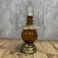 A-5 [Showa Retro] Antique Oil Lamp Style Lantern, Brown Glass
