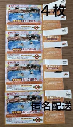 東京サマーランド 春秋限定 株主ご招待券 株主優待券 パス 4枚 - メルカリ