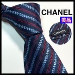 ✨美品✨ CHANEL シャネル ネクタイ ココマーク ストライプ チェーン