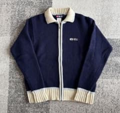 DIESEL ジップアップニット バイカラー ネイビー Y2K メンズLのサムネイル