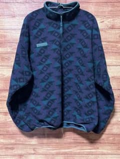 90s USA製 コロンビア 幾何学模様 ハーフジップフリース 緑×紫 XLのサムネイル