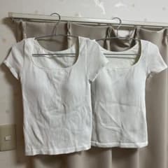 2枚セットUNIQLO リブスクエアネックブラT(ブラトップ)スリムフィットМ白のサムネイル