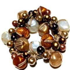 ビーズ　ヘアゴム　ブラウン ジャラジャラ系 未使用 匿名配送