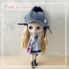 しましまワンピース　帽子　パンツ　ブライスアウトフィット　ハンドメイドドール服のサムネイル