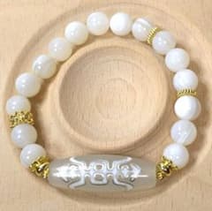 D265〗銀線白天珠 福寿天珠 ホワイト天眼瑪瑙 ブレスレット - メルカリ