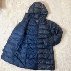 800FP】モンベル ネージュダウンコート L ネイビー Aライン ロング丈 