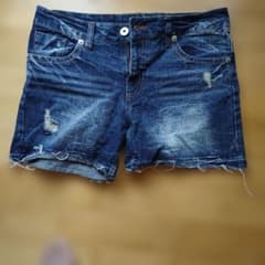 ダメージ加工 デニムショートパンツ インディゴブルーのサムネイル
