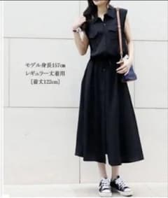 シャツワンピース ロングワンピース　ブラックのサムネイル