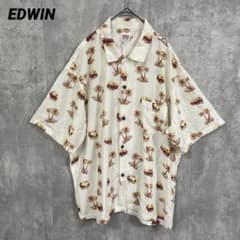 EDWIN エドウィン アロハシャツ 総柄 胸ポケットあり レーヨン混 L