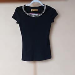 CECIL McBEE パール装飾 半袖カットソー ブラック　Mのサムネイル