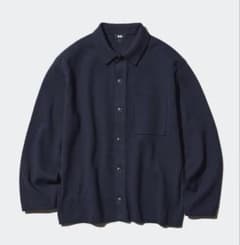 新品 定番 ユニクロ ミラノリブシャツカーディガン ネイビー 紺 XL