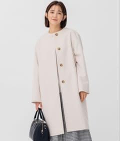 美品♪ 23区　¥6.2万　ウール　カシミヤ　ビーバー　ノーカラーコート　春色♪ 美品♪ 23区 ¥6.2万 ウール カシミヤ ビーバー ノーカラーコート 春色