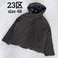 美品23区 大きいサイズ 48 フード付きダウンコート ジャケット カーキ 
