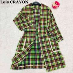 極美品】 Lois CRAYON グリーン チェック ノーカラー コート - メルカリ