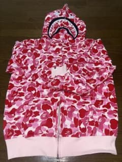 A Bathing Ape Bape シャークパーカー ピンク 迷彩 カモ Mのサムネイル