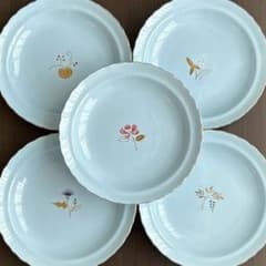 たち吉 カレー皿5枚セット 5種類 レトロ和食器 みず色 希少柄のサムネイル