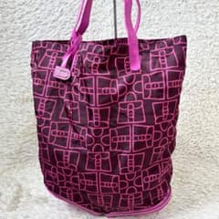未使用】デルヴォー エコバッグ ナイロン レザー トートバッグ ピンク 