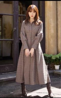 Checkered Pleats Long Shirt Dress 美品のサムネイル
