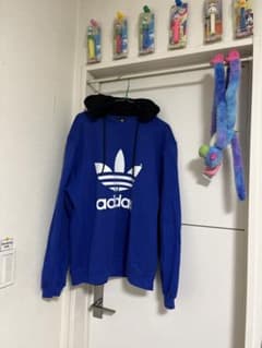adidas レア　パーカー フード付き　プルオーバー　青のサムネイル