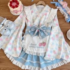 【浴衣ロリータ】和ロリいちごメイドセット 水色のサムネイル