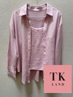 [TKLAND] 핑크 셔츠와 캐미솔 세트