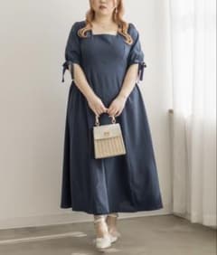 【クレット】ネイビー 半袖ワンピース リボン袖のサムネイル