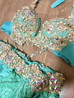 早い者勝ち極美品】ベリーダンス衣装 ターコイズ エメラルドグリーン 