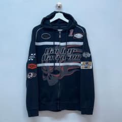 00s Harley-Davidson スカル フレイム ジップ パーカーのサムネイル