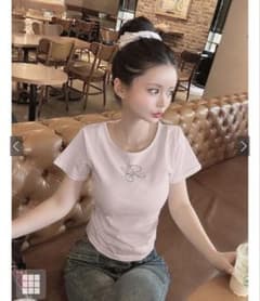 ラインストーンロゴ 半袖Tシャツ ピンクのサムネイル