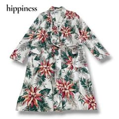 美品✨hippiness ボタニカル柄 ロングコート アイボリー F 花柄 薄手