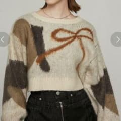 EMODA ショート ルーズジャガード ニット 長袖 リボン柄 エモダのサムネイル