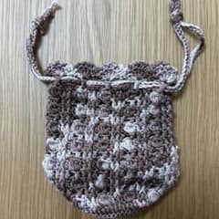 ハンドメイド 手編み 巾着袋 ブラウン系のサムネイル