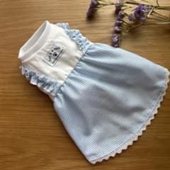 犬服　ハンドメイド　重ね着風ワンピース　水色ストライプ　Sサイズ　女の子　春夏のサムネイル
