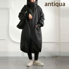 antiqua アンティカ ビッグジッパーロングコート ブラック - メルカリ