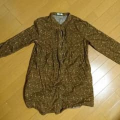 花柄 トップス ワンピース 長袖 茶色 M 秋服 森ガールのサムネイル