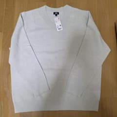 【新品】ユニクロ ワッフルVネックセーター ベージュ 3XLのサムネイル
