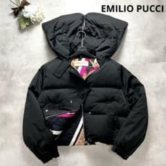 高級感✨エミリオプッチ ダウンジャケット 黒 ピンク 総柄 38 フード