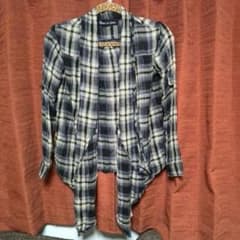 羽織りチェックくしゃくしゃシャツ　ボタン無しのサムネイル