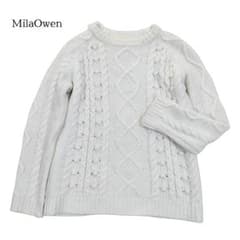 ミラオーウェン　ケーブルニットセーター　ウール混　クルーネック　オフホワイト