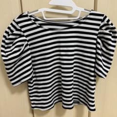 ボーダー柄 パフスリーブ 半袖カットソーのサムネイル