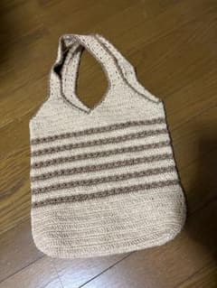 ベージュ ストライプ ハンドバッグ 約30cm x 35cmのサムネイル