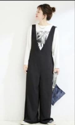 美品　B.C Stock simplicite ディープVリーンサロペットM 黒のサムネイル