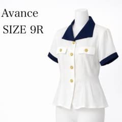 Avance 半袖ジャケット風ブラウス ホワイト×ネイビー 9R（M相当）のサムネイル
