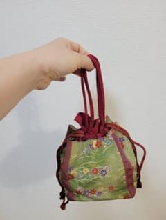 和装用 巾着バッグ 緑色 花柄のサムネイル